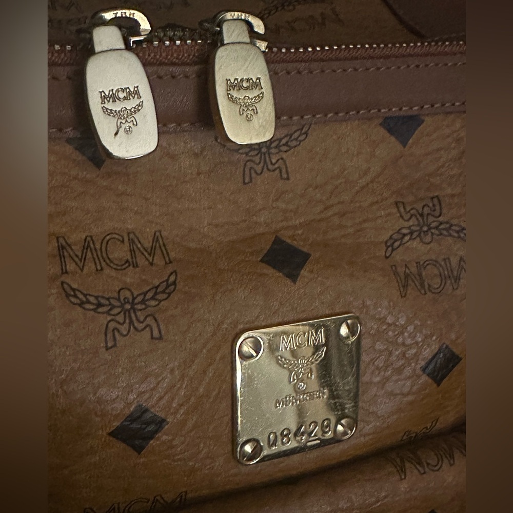 Authentic MCM Cognac Leather Boston with Gold Bag Charm - Picture 2 of 5